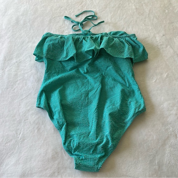 NWT J. Crew Gingham Ruffle Bandeau One-Piece Swimsuit Sz 14 - Picture 4 of 8